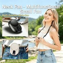 1 pieza Ventilador de cuello portátil, Ventilador multifuncional 3 en 1 recargable por USB - Escritorio, Cuello, Colgante de cintura, Ventilador de mano mini con 5 niveles de velocidad del viento, Pantalla digital LED, Batería de larga duración de 3000mAh, Adecuado para uso en interiores y exteriores - Montado en la cintura - Ver 2