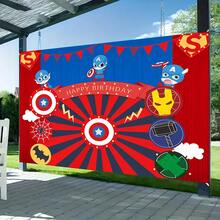 1pcs M Arvel Cartoon C Aptain America Happy Birthday Backdrop Anime Superhero Theme Party Background Shield Star Pennant Photography Prop Boy Bedroom Bedside Wall Tapestry Outdoor Yard Gathering Decoration Fan Room Wall Hanging Supplies - C - Xem 3