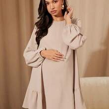 MaterniWear Vestido holgado de manga larga caqui informal para mujer, vestido corto para otoño/invierno, para oficina/trabajo/graduación/maestras, vestido de maternidad - Burdeos - Ver 4