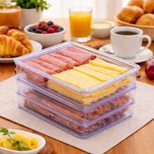Acrylic Ham And Cheese Storage Container, Durable, Double Layer, With Lid, Airtight, Stackable In 1, 2, Or 3 Tiers - 查看 11