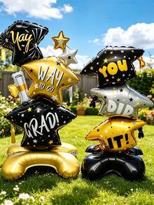 A Set Of Three Stackable Graduation Caps And A Standing Graduation Cap. Suitable For Graduation Celebrations, Themed Parties, Commemorative Events, Venue Decoration, Table Decorations, Backdrop Displays, And As Photo Props, - Graduation-themed Aluminum Foil Balloon Set - View 2