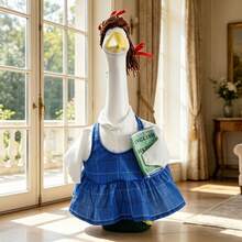 Porch Goose Back To School Outfit Cute Dress And Ponytail Wig Set For 23 Inch Lawn Goose Statue Clothes - 藍色 - 查看 3