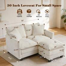 Loveseat Sofa Cloud Sofa Couch 50'', Modern Loveseats 2 Seat Couch 27" Deep Seat With 2 Pillows For Small Spaces Apartment Studio Office Bedroom Living Room 8834-BLACK-1 - 米色 - 查看 11