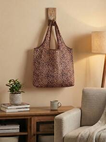 Bolsa de compras reutilizable con estampado de leopardo en tono beige claro, bolsa de gran capacidad plegable - Caqui - Ver 5