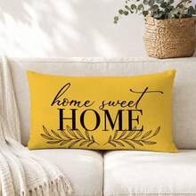1pc Minimalist Warm Yellow "Home Sweet" Text Throw Pillow Cover, Single-Sided Printed Peach Velvet, Fits 30*50/40*60CM Cushion, Suitable For Room Decor, Modern Living Room Sofa, Party Decoration, Gift - Multicolor - View 1