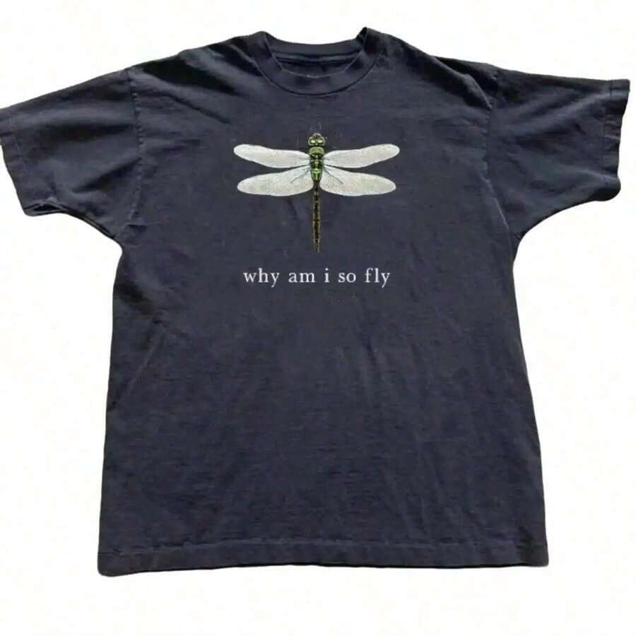 100% Cotton Geographic Inspired Dragonfly Graphic Baby T Shirt For Men And Women |  Exquisite Design |  Loose And Comfortable | Shirts Y2k - 黑色 - 查看 1