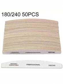 50pcs 180/240 Grit Double-Sided Nail Files, Washable, Reusable, Suitable For Natural And Acrylic Nails, Home And Nail Salon Use - Grey - View 1