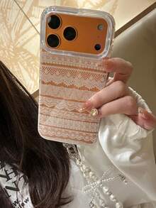 時尚美學白色蕾絲珍珠蝴蝶結掛繩透明手機殼 適用於 iPhone 17 16 Pro Max 12 13 14 15 Pro Max 14 15 16 Plus 17 11 Y2K 奢華亮片閃耀防震軟殼 女孩禮物 - 無色 - 查看 3