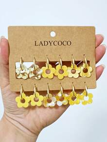 LADYCOCO 6 Pairs Fashionable Cute Yellow Series Acrylic Floral Pendant Earrings Set, Suitable For Women To Wear, Dating, Party, Gift, Clover - Multicolor - View 2
