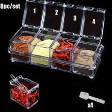 8pcs Acrylic Spice Jars Set With Lids And Spoons - Transparent Seasoning Containers, Lead-Free Plastic, Kitchen Cooking Storage Canisters For Salt, Sugar, Spices, Etc. - Clear - View 9