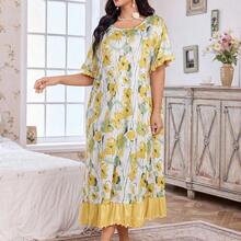 guangzhougaolangshangmao CottageSlumber Camisón largo holgado con estampado de bloque de color floral, talla grande - Multicolor - Ver 7