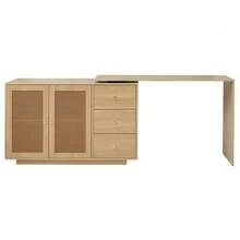 L-Shaped Corner Desk, Computer Desk With Rattan Doors, Dressing Table, White 126 Cm - Natural Color - View 8