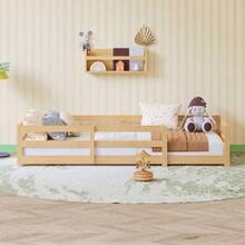 Montessori Floor Bed With Safety Rail – Without Slatted Base, Flat Bed For Children Made Of Pine Wood, Easy Assembly (90x200 Cm, Natural) - Natural Color - View 6