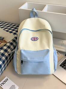 1 pieza Mochila de moda con cierre de cremallera de nailon de bloques de color para niños y niñas, bolsa escolar para estudiantes, adecuada para todas las estaciones y uso diario - A - Ver 10