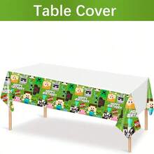 Pixel World Party Theme Tablecloth Sandbox Game 6th Birthday Holiday Party Decoration Pixel Tablecloth - Multicolor - View 5