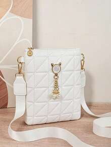 Nuevo bolso de hombro de moda para mujer, bolso bandolera, bolso cuadrado pequeño para combinar a diario, decoración de perlas falsas cosidas - Blanco - Ver 2