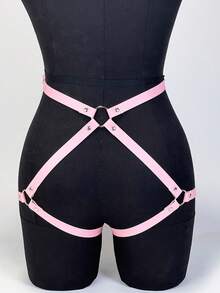 1 Peça de Acessório de Cinto de Cintura e Coxa de Mulher em Couro Preto de Arreio de Cavalo, Cinto Punk de Couro Artificial para Festa da Paixão - Rosa chiclete - Visão 3