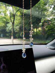 Sweet Zirconia Butterfly Water Drop Tassel Car Hanging Ornament Creative Car Interior Decor Exquisite Car Accessory Small Gift Car Rearview Mirror Decoration - A - View 4
