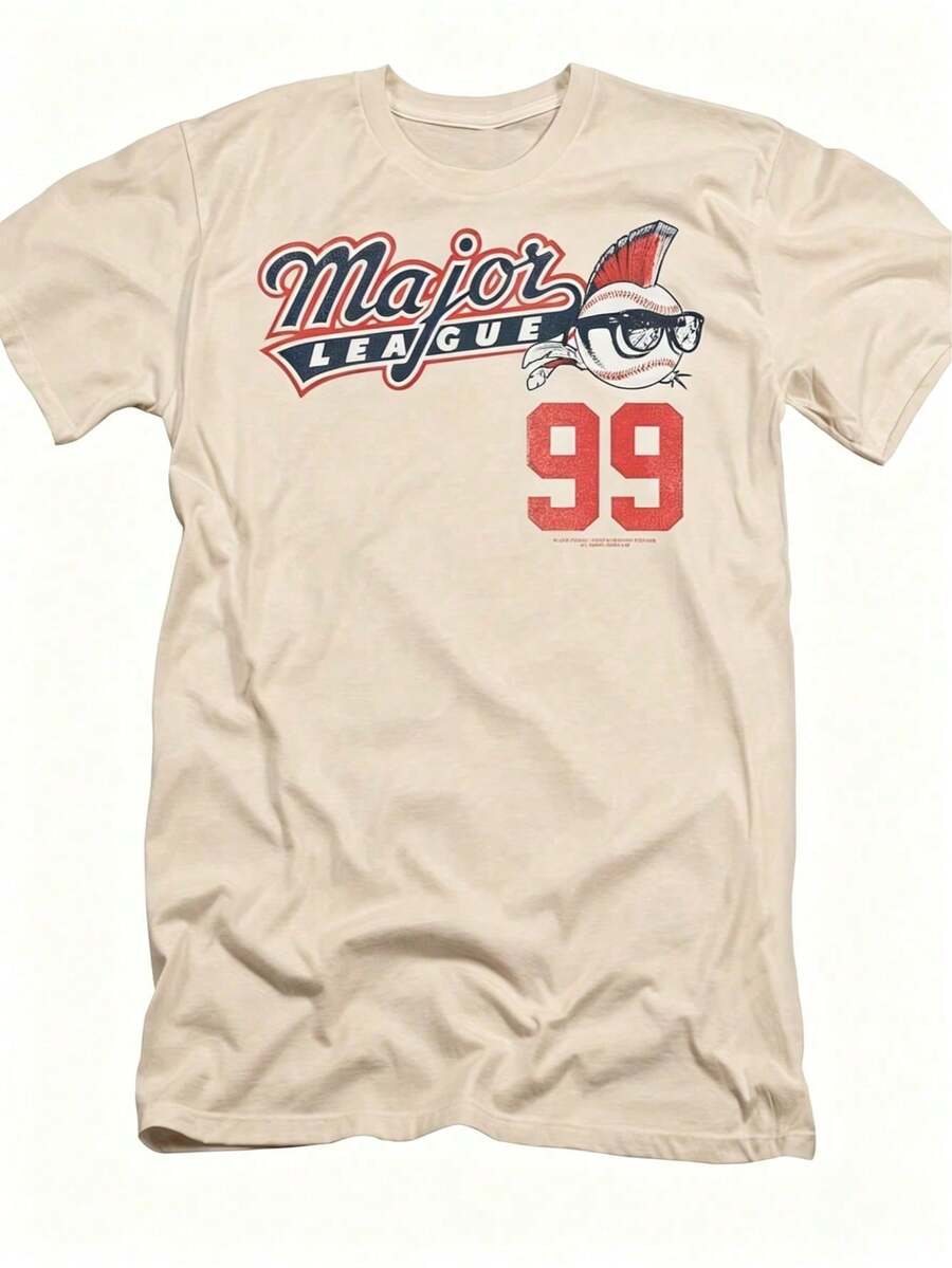 Camiseta de Hombre con Diseño Retro de Béisbol de la Major League 99 - Diseño Inspirado en Películas Retro con el Icónico Número 99 y el Logotipo del Equipo, Algodón Puro de 180g de Peso Pesado, Cuello Redondo y Manga Corta, Corte Holgado Casual Adecuado para Fanáticos de los Deportes y Eventos Temáticos (Lavable a Máquina) - Blanca con Detalles en Rojo y Azul, Patrón Geométrico y Detalles Aplicados, Adecuada para Todas las Temporadas, Corte Holgado Cómodo para Uso Diario, Inspirada en la Major League (Estilo retro, adecuada para adolescentes, mujeres, vestidos de graduación, unisex). - Albaricoque - Ver 1
