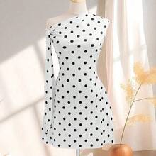 dagjydgfyja Vestido corto de verano minimalista de mujer con tirantes de lazo, sin mangas y de unicolor asimétrico con lunares blancos - Amarillo claro - Ver 3