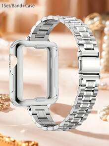 1件/組 適用於 的錶帶 + 保護殼 38/40/41/42/44/45/46/49mm 不鏽鋼金屬銀色細錶帶 女款 附 TPU 全覆蓋螢幕保護貼 防震耐刮 適用於 Series 11/Ultra/SE/10/9/8/7/6/5/4/3/2/1 錶帶 + 保護殼 Zhi'n 智慧手錶配件 - 銀色 - 查看 2