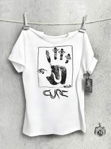 Unisex New Model Cure Flag T Shirt,Features Iconic Hand And Symbol Designs,Round Neck,Regular Version,The Fabric Is Slightly Elastic,Suitable For Concerts,Casual Wear And Everyday Occasions,Soft And Comfortable,Worth Collecting. - 白色 - 查看 1