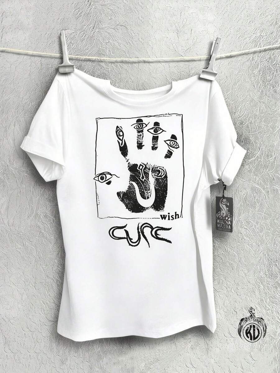 Unisex New Model Cure Flag T Shirt,Features Iconic Hand And Symbol Designs,Round Neck,Regular Version,The Fabric Is Slightly Elastic,Suitable For Concerts,Casual Wear And Everyday Occasions,Soft And Comfortable,Worth Collecting. - 白色 - 查看 1