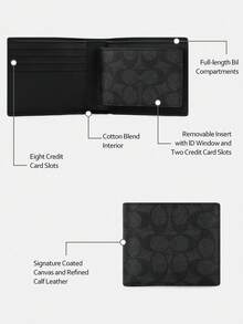 Coach Cartera plegable para identificación, de piel suave, delgada y minimalista, en lona con el logotipo de la marca, con seis ranuras para tarjetas de crédito. - Negro - Ver 3