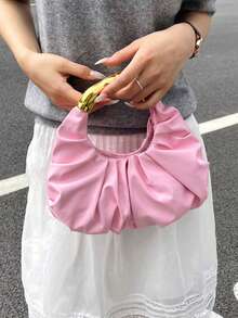 Dedoo New Fashion Multi-Functional Thickened Metal Hardware Pleated Large Capacity Cloud Handbag - Pink - View 7