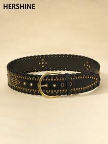 Hershine Women's Vintage Rivet Wide Belt, Western Style Woven Edge Design Waist Accessory, Versatile Hot Girl Style Decoration, Suitable For Daily Commute, Travel, Friends Gathering, Vacation Dinner, Party, Ball, Music Festival - Multicolor - View 9
