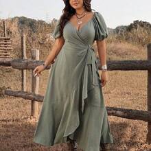 xuehuamaoyi02 Ceyna Vestido elegante con lazo y volantes en el bajo para mujer de talla grande - Rosa Roja - Ver 5