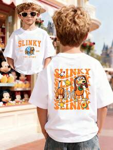 New Arrival | Official Disney Toy Story Slinky Dog Kids T-Shirt, 100% Cotton Super Soft Ultra Comfort Short Sleeve Tee, Stylish Relaxed Fit Dual-Sided Print Tops For 4-12Y Boys & Girls, High-Value High Head-Turning Rate Daily Versatile Commuting Essential Casual T-Shirt For All Seasons, Express Delivery - White - View 1