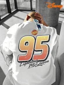 Officially Licensed Disney Tee With Lightning McQueen 95 "Think Fast" Graphics. 100% Cotton, Soft & Breathable. Loose, Unisex Fit, Classic Crew Neck. - 白色 - 查看 3