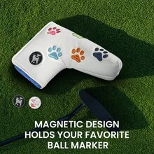 FINGER TEN Magnetic Golf Putter Cover 1pc, Cat Paw Embroidery, Premium PU Leather Headcover With Secure Magnetic Closure & Built-In Magnetic Ball Marker Clip, Provides Excellent Protection & Easy Access - White - View 8