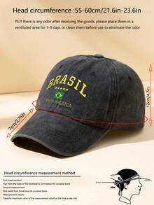 1pc Brazil Print Washed Baseball Cap, Classic Fashion, Soft Sweat-Absorbing Band, Adjustable Size, Lightweight Sun Protection, Versatile Classic Style, Suitable For Outdoor Sports, Football Matches, Daily Wear, Parties And Vacations, Perfect Gift For Friends And Family - A - View 4