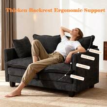 Loveseat Sofa Cloud Sofa Couch 50'', Modern Loveseats 2 Seat Couch 27" Deep Seat With 2 Pillows For Small Spaces Apartment Studio Office Bedroom Living Room 8834-BLACK-1 - 黑色 - 查看 5