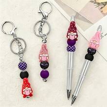 4pcs Valentine's Day & New Year Theme Silicone Beads, Dwarf Holding Heart, Suitable For DIY Jewelry Making, Bracelets, Beaded Pens, Keychains And Bag Accessories Crafts - Love Elf - View 4