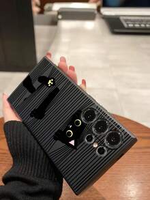 1pc Peeping Cat Phone Case, Black TPU Soft Protective Cover, Scratch-Resistant, Shock-Proof, Compatible With Huawei, Honor, Galaxy, 12T/13T/14T [International Version, Not Domestic] - Black - View 6