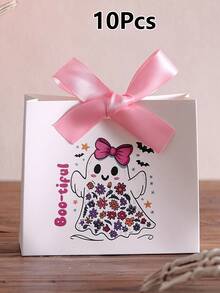 Halloween Paper Gift Box, White Cartoon Ghost & Flower Pattern Gift Packaging Box, Black & Pink Ribbon Decoration, Boo Theme, Special Packaging For Ghost Festival Party & Celebration Events - View 13