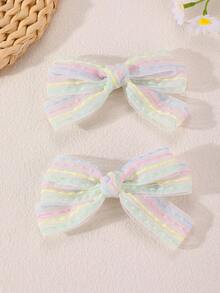 Set de 2 piezas/6 piezas de pinzas para el cabello con lazo de malla para niñas, adecuado para decoración diaria - Multicolor - Ver 6