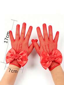 1 Pair 4-8 Years Old Girls Summer Thin Elastic Mesh Bow Princess Gloves - 1Pair - View 8