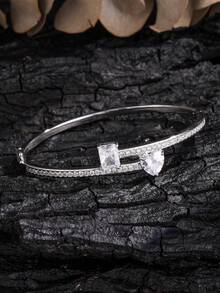 rakol 1 chiếc vòng tay hở dạng cuff hình vuông rỗng đính đá Cubic Zirconia 3D hình giọt nước thanh lịch cho nữ, phù hợp đeo hàng ngày - Phong cách 10 - Xem 8