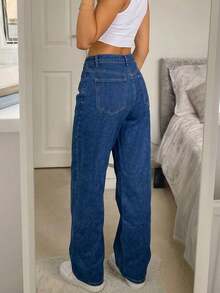 Women's Retro Straight Leg Stacked Jeans Spring Casual - Dark Wash - View 2