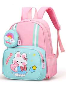 Student Backpack New Cartoon Rabbit Print Small School Bag Lightweight Comfortable Fashion Backpack - Pink - View 8