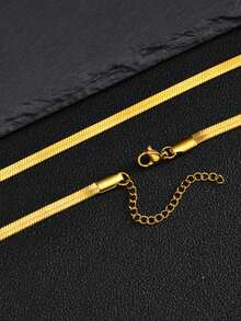 1pc Minimalist Fashion Flat Snake Chain Stainless Steel Blade Chain Necklace For Men, Jewelry, Accessories, Summer, Layered Gothic Style, Vintage - Gold - View 2