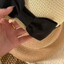 1pc New Fresh Japanese Style Bow Flat Top Equestrian Hat, Women's Summer Sun Protection Straw Hat, Compact Size For Outing - Multicolor - View 5