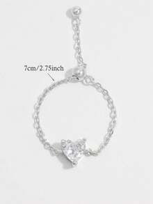 Jessie Jewelry 1件時尚優雅極簡精緻925純銀立方氧化鋯可調節鏈條戒指幾何設計系列戒指，適合女性約會、派對、婚禮、日常配戴，配件禮物 - 銀色 - 查看 3