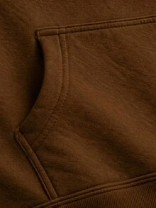 Plain Kangaroo Hoodie For Men And Women, Cotton Lined Sweatshirt, Warm Jacket With Pocket And Hood, Winter/Cold Season - 鏽棕色 - 查看 3