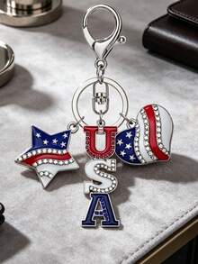 1 pieza Llavero colgante con tema rojo, blanco y azul, adecuado para mochilas, llaves y anillos de llaves de coche, perfecto como regalo para maestros o regalo de agradecimiento del 4 de julio - multicolor - Ver 5