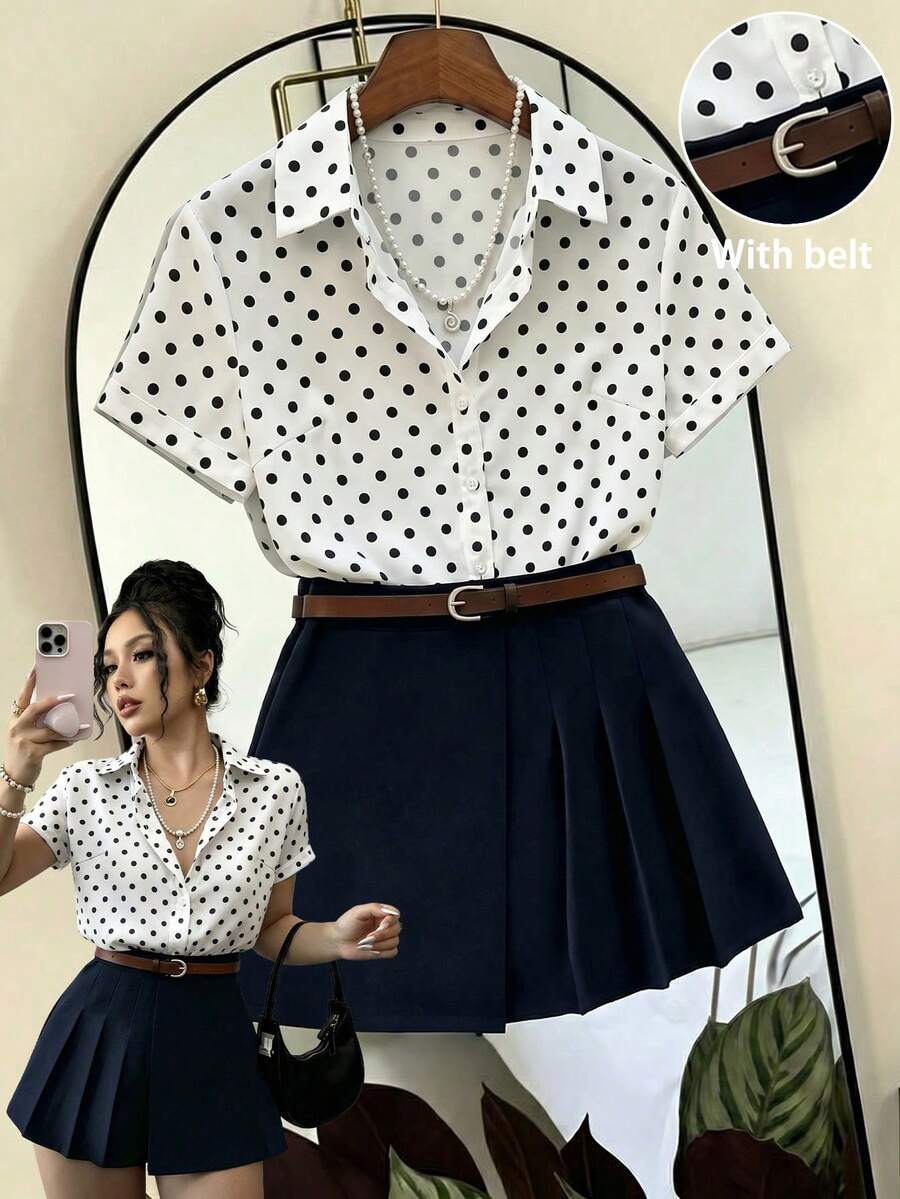 Set de 2 piezas: Camisa de rayas casual de verano y falda plisada - Multicolor 2 - Ver 1